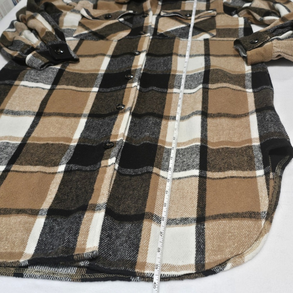 Blue B Collection Women's Beige Plaid Flannel Shacket Duster Medium - Picture 7 of 8